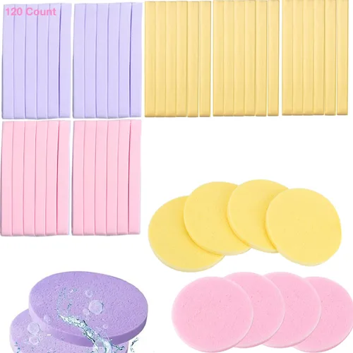 Miniatura 8 de Esponja facial comprimida, 120 unidades PVA profesional eliminación de maquillaje profesional esponjas de lavado facial esponjas de spa limpieza Azul