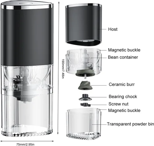 Miniatura 6 de Molinillos de café para uso doméstico, molinillo de café de rebabas, cafetera con molinillo de carga USB integrada, molienda gruesa y fina, adecuada