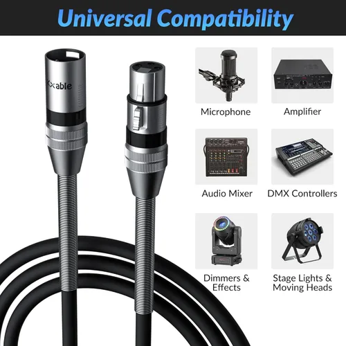 Miniatura 8 de Paquete de 4 cables de iluminación de escenario DMX de 10 pies, cable XLR macho a hembra de 3 pines, compatible con conexión de audio de micrófono