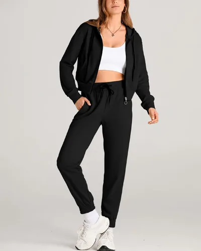 Miniatura 2 de Amkoyam Conjunto de dos piezas para mujer, de manga larga, con cremallera, sudadera con capucha y pantalones largos