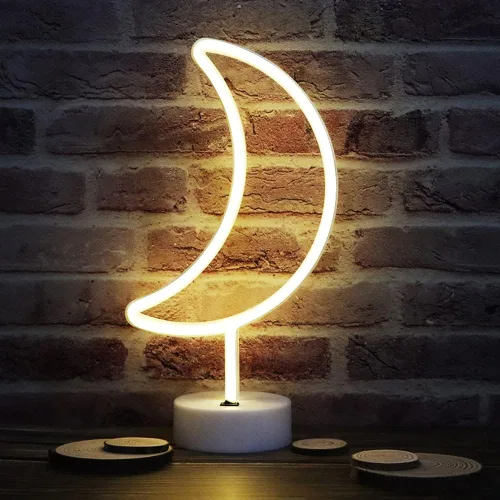 Miniatura 9 de Letreros LED de neón de luna, luces nocturnas moradas de media luna con USB, funciona con pilas, lámpara de luna para fiesta de cumpleaños, boda