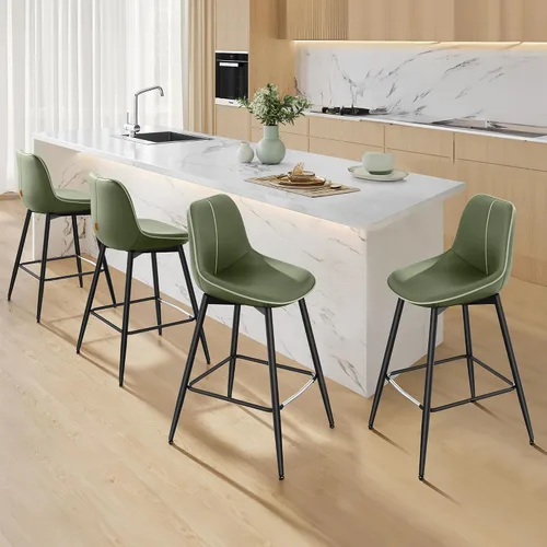Miniatura 21 de VASAGLE Juego de 4 taburetes de bar de altura de mostrador con respaldo, respaldo ergonómico, cuero sintético, patas de metal, taburetes de bar