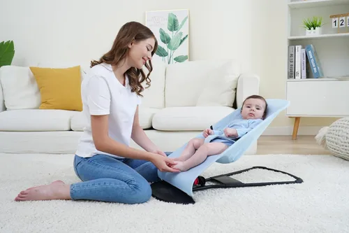 Miniatura 7 de Asiento de tela para Bouncer belltop Compatible con BabyBjörn Bouncer: Soft & Bliss. Funda para Baby Bouncer (asiento): Hipoalergénico y Azul suave