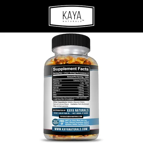 Miniatura 2 de Kaya Naturals Suplemento Omega 3 - Aceite de pescado Omega 3 hecho en la naturaleza, aceite de pescado pelágico 100% puro cosechado en el mar sin