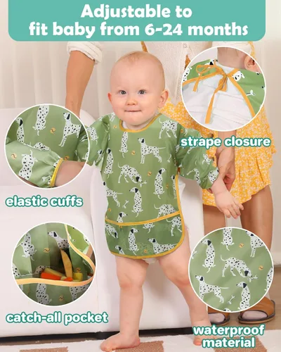 Miniatura 6 de Lictin Baberos de Manga Larga Paquete de 5 - Baberos para Bebé, Baberos Impermeables para Niños Pequeños, Delantal para Bebé para Comer, Baberos
