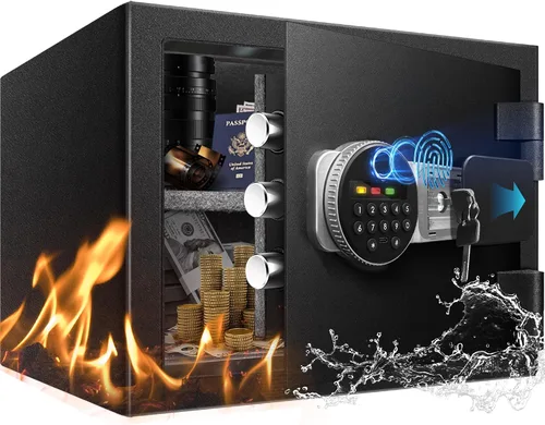 Caja fuerte ignífuga de 2.0 pies cúbicos para el hogar, caja de seguridad con cerradura biométrica de huellas dactilares, teclado digital, estante y