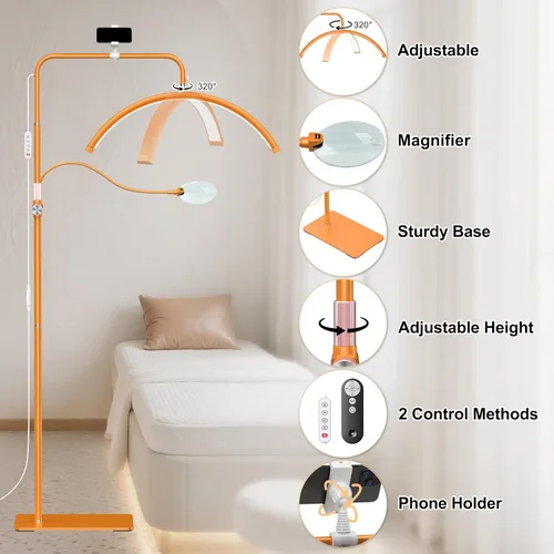 Miniatura 7 de AURELLE Half Moon Luz para Pestañas - Lámpara de Pie LED Ajustable para Pestañas con Lupa 4X y Soporte para Teléfono para Extensiones de Pestañas