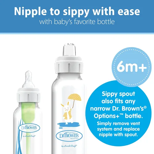 Miniatura 5 de Dr. Brown's Milestones - Botella sipper estrecha, 100% silicona con pico suave, 8 onzas/250mL, diseño de flamenco y conejito, a partir de 6 meses