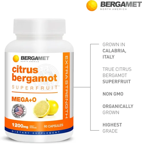 Miniatura 4 de BergaMet Suplemento de bergamota cítrica, extracto 170:1, 1200 mg, 80% polifenoles, suplemento de bergamota cítrica italiana para colesterol alto