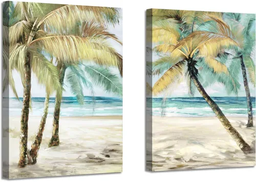 Miniatura 13 de ARTISTIC PATH Arte de Pared en Lienzo de Playa Tropical - 2 Piezas Pintura de Palmeras Imágenes de Paisajes Costeros del Océano Impresiones