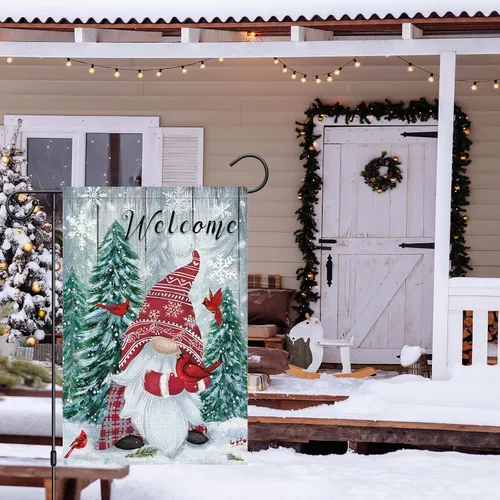 Miniatura 3 de Heyfibro Banderas de Jardín de Gnomos de Invierno Navideño de Bienvenida 12x18 de Doble Cara Arpillera Cardenales Copos de Nieve Nieve Estandarte