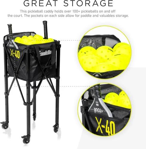 Miniatura 2 de Franklin Sports Tolva de pickleball portátil + bolsa de transporte - (100) cesta de pickleball + cesta de viaje con ruedas - Fácil almacenamiento +
