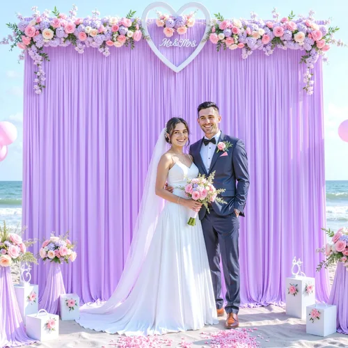 Cortina tipo telón de color lavanda para bodas, fiestas, baby shower y fiesta de cumpleaños, cortinas tipo telón de color morado claro para