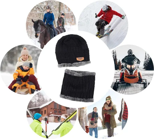 Miniatura 6 de Conjunto de gorro y bufanda de invierno cálido y elegante gorro de punto para hombres y mujeres