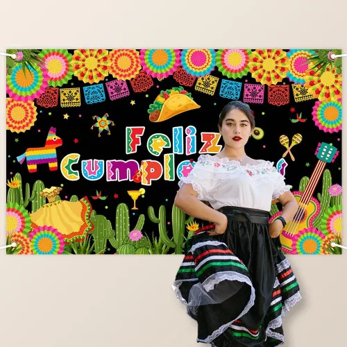 Miniatura 6 de Avezano Feliz Cumpleaños Fondo de Fiesta Mexicana Fiesta Fotografía Fondo Fiesta Cactus México Cinco De Mayo Carnaval Banner 70.8 x 43.3 pulgadas