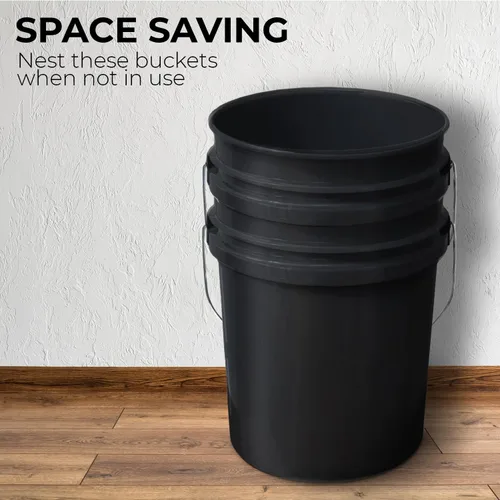 Miniatura 3 de EconoHome Contenedor de cubo negro de 5 galones sin tapa, asas de metal con agarre de plástico para un fácil transporte, fácil de apilar