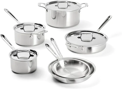Utensilios de cocina All-Clad bd005705 D5 acero inoxidable de 5 capas, se puede lavar en lavaplatos. Set, 5 piezas, plata, Acero inoxidable