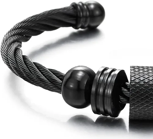 Miniatura 3 de Brazalete de acero trenzado para hombres y mujeres con abalorios de cuentas, pulido ajustable