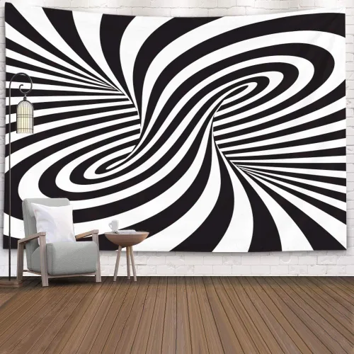 Miniatura 5 de Crannel Papel tapiz decorativo en blanco y negro, arte también conocido como estilo óptico visual que hace uso de ilusiones es un tapiz de 50 x 60