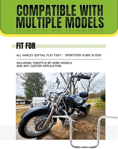 Miniatura 6 de Green-L 1 1/4" Manillar Ape Hanger de 12" de elevación para Harley Sportster XL883 XL1200 Softail FLST FXST, motocicleta personalizada de 1.25