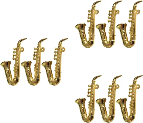 Toyvian Juguetes de saxofón en miniatura, 9 piezas a escala 1:12, mini instrumentos musicales dorados, accesorios de decoración de casa de muñecas,