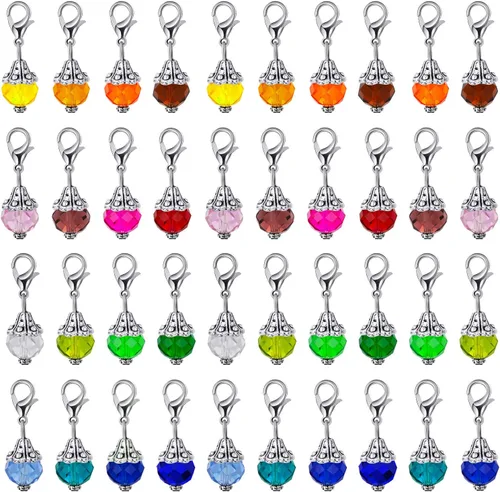 Hicarer 40 Piezas Dijes Colgantes de Cristal Cuentas de Gota de Vidrio Hechas a Mano Dijes de Cuentas Colgantes para Cremallera con Tapa Plateada