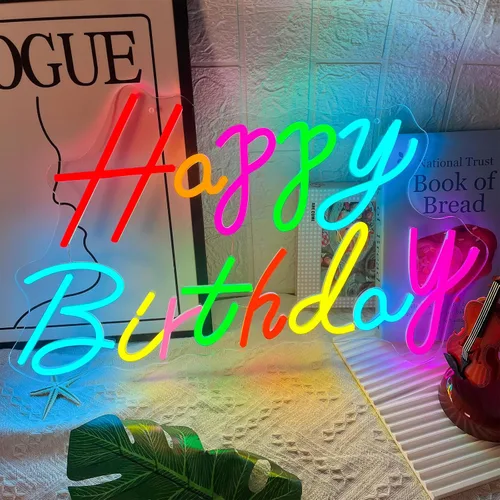 Miniatura 10 de Letrero de neón de feliz cumpleaños para decoración de pared, luces de neón de feliz cumpleaños coloridas, luz de neón LED de cumpleaños para telón