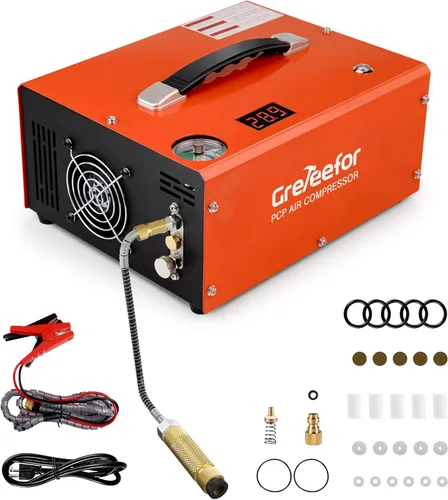 Miniatura 8 de Compresor de aire PCP 4500PSI/30MPA, bomba de llenado rápido sin aceite de 350W con apagado automático, alimentación dual 12V DC y 110V/220V AC