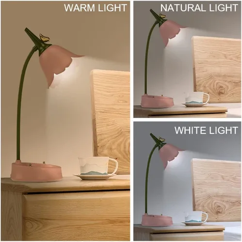 Miniatura 3 de MAGICKK Lámpara de escritorio LED de flores, luz de mesa inalámbrica ajustable con cuello de ganso, regulable, táctil, recargable con batería