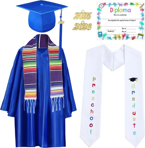 Vestido de graduación para jardín de infantes, preescolar, estola para niños, sarape mexicano, estola de graduación, banda con borla, diploma