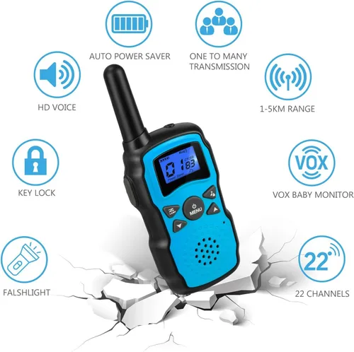 Miniatura 2 de Wishouse Walkie Talkies recargables para niños, paquete de 4 con 2 cargadores USB, radios bidireccionales de largo alcance para adultos y familia