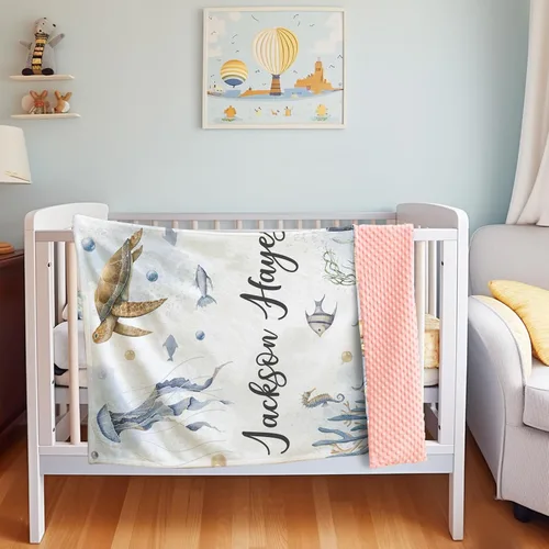Miniatura 2 de Manta de bebé personalizada para niños, manta de bebé personalizada con nombre, franela suave con respaldo de puntos de doble capa, manta de Tortuga