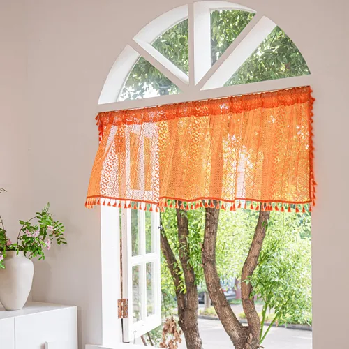 Miniatura 9 de Deeprove - Cenefa de cortina bohemia negra de 18 pulgadas de largo para cocina y cafetería, cortina corta bohemia de encaje transparente de crochet