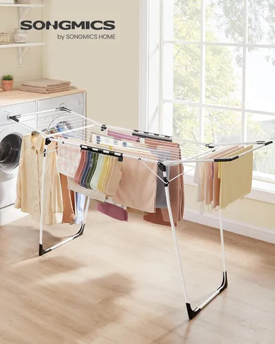 Miniatura 2 de SONGMICS ULLR518W01 - Escurridor de ropa plegable, con alas de gaviota, ahorro de espacio, 22.2 x 68.1 x 38 pulgadas, clips para calcetines, Blanco