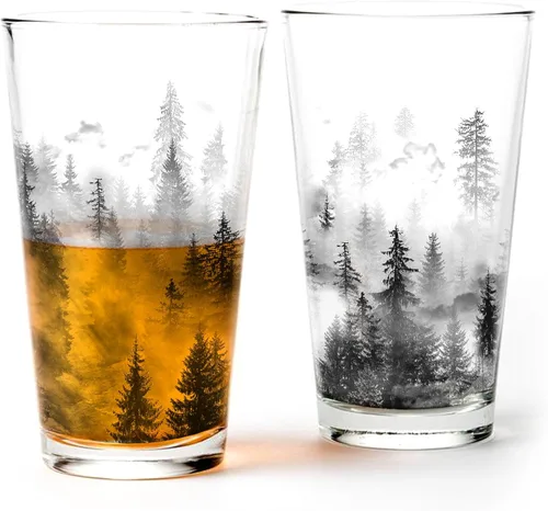 Black Lantern Juego de 2 vasos de pinta con temática de la naturaleza, vasos de pinta en diseños únicos para entusiastas de la cerveza artesanal