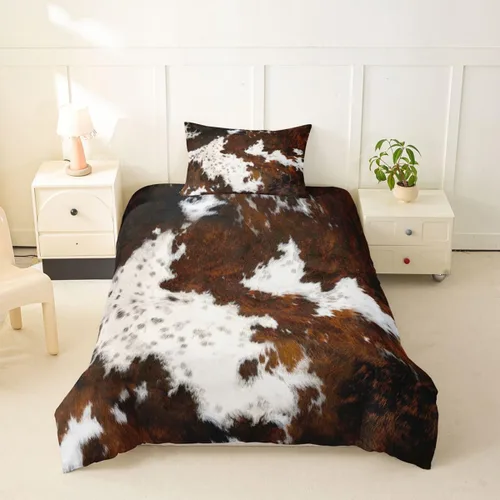 Miniatura 18 de Funda de edredón con estampado de vaca marrón para niñas y niños, funda de edredón de piel de vaca de las tierras altas, juego de ropa de cama