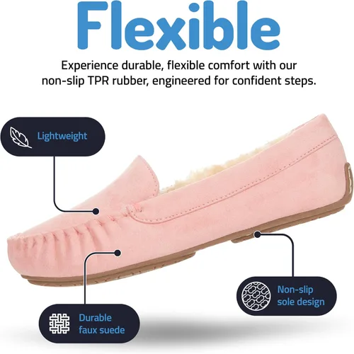 Miniatura 17 de Floopi Pantuflas para mujer, forro de piel sintética suave con espuma viscoelástica acogedora, pantuflas de casa para mujer con suela antideslizante