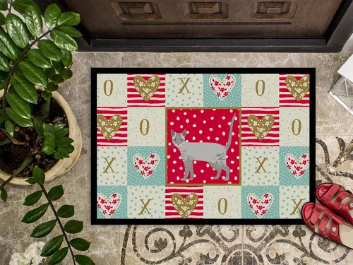 Miniatura 2 de Caroline's Treasures CK5661JMAT Ojos Azules Cat Love Felpudo de 24 x 36 pulgadas, tapete rojo para puerta delantera, para interiores y exteriores