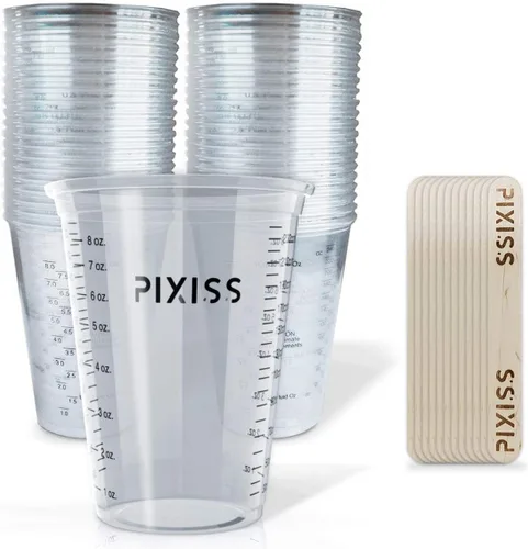 Pixiss Vasos mezcladores desechables de resina epoxi con medidas (paquete de 50) tazas mezcladoras para mezclar recipientes, tazas epoxi para tazas