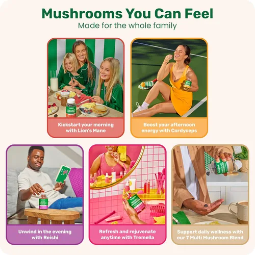Miniatura 5 de Fungies Gomitas de Hongos Múltiples para Hombres y Mujeres - Suplemento de Hongos Incluye Melena de León, Cordyceps, Reishi, Chaga, Shiitake