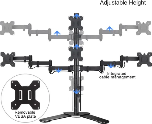 Miniatura 5 de Suptek Soporte para monitor LED LCD cuádruple, soporte independiente extra alto de 31.5" de poste, resistente, totalmente ajustable, para 4 (3+1)