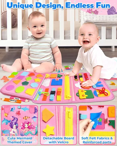 Miniatura 4 de Gojmzo - Tablero de actividades Montessori, para niñas de 1, 2, 3 o 4 años, ideal como regalo de cumpleaños, sensorial, juguete educativo
