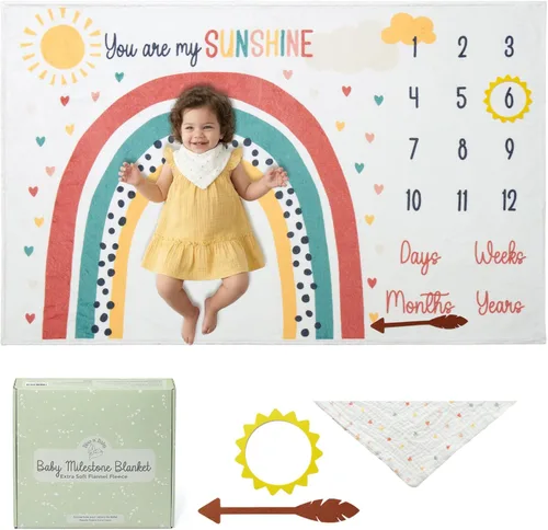 Manta mensual de hito para bebé Bliss n' Baby para niña - 152,4x101,6 cm - Manta antiarrugas para recién nacido con tabla de crecimiento - Lavable y