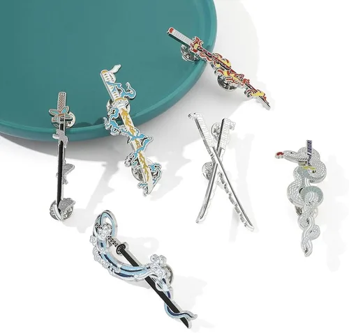 Miniatura 2 de Anime Slayer - Juego de pines de llavero Figuras de dibujos animados 9 Hashiras Mini Katana Sword Llaveros Esmalte Pin Joyería Hombres Mujeres