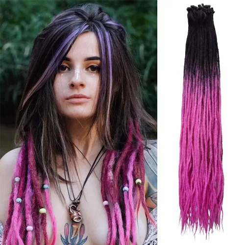 Miniatura 37 de Kraler Extensiones de Rastas Azules, Extensiones de Rastas Sintéticas de Ganchillo de 22", 100% Hechas a Mano, Rastas de Una Sola Punta, Delgadas