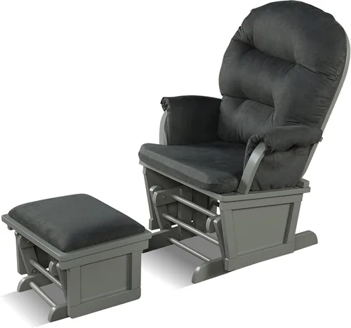 Costzon Juego de cojín mecedor y otomano para bebé, muebles de madera para bebé, para siestas, lactancia, lectura, silla tapizada de guardería