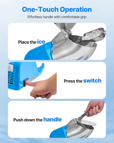 Miniatura 4 de VEVOR Máquina Trituradora de Hielo, 286 libras por hora, Fabricadora Eléctrica de Conos de Nieve de 4 Cuchillas, Máquina de Hielo Raspado de Acero