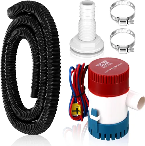 Miniatura 7 de Lounsweer Kit de plomería de bomba de sentina de 5 piezas, incluye bomba de agua de sentina eléctrica de 12 V, 2 abrazaderas de manguera de PVC, Gris