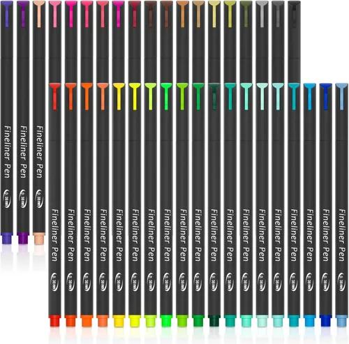 Bolígrafos de colores, 38 bolígrafos porosos de punta fina con 2 plantillas, marcadores de dibujo de punta fina, perfectos para planificador de