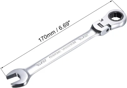 Miniatura 2 de uxcell Llave combinada de trinquete de cabeza flexible de 15/32 pulgadas SAE 72 dientes 12 puntos de trinquete de caja terminada herramientas